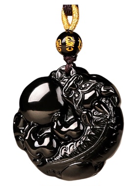 天然黑曜石招财转运貔貅情侣吊坠