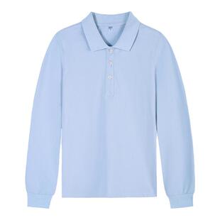 纯棉翻领长袖t恤女2024春季新款休闲polo衫纯色运动薄款带领上衣