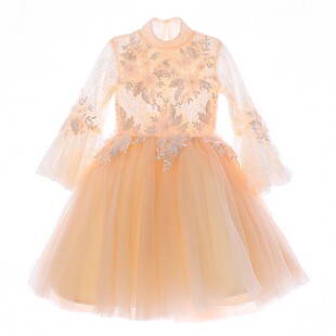 高端大拖尾晚礼服女童连衣裙轻奢高端公主裙花童婚纱演出服生日宴