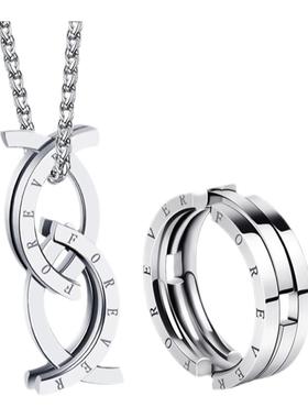 亲吻鱼戒指项链潮男女生指环吊坠个性钛钢可变形折叠情侣挂坠饰品