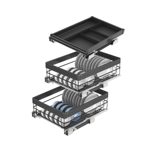 米司库厨房橱柜不锈钢碗碟拉篮小尺寸双层抽屉式调味果蔬拉篮52深