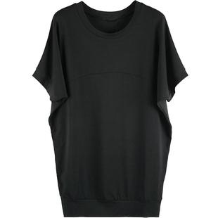 200斤显瘦大码胖妹妹夏装新款女装蝙蝠衫上衣胖mm宽松圆领短袖t恤