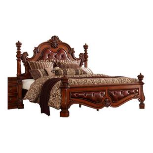 美式实木床主卧真皮床欧式雕花柱子床双人大床别墅奢华复古结婚床