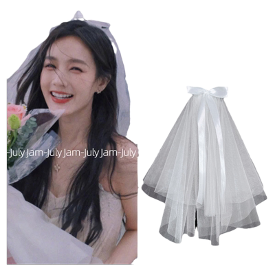 李一桐同款超仙蝴蝶结头纱发夹女结婚拍照领证登记蓬蓬纱新娘发饰