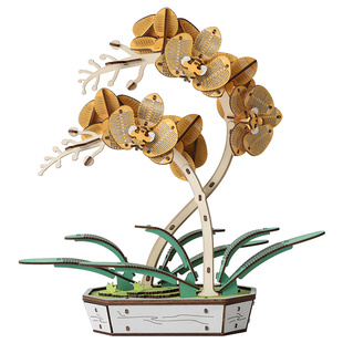 举名木艺繁花3D立体拼图 积木花DIY手工制作益智玩具木质装饰摆件