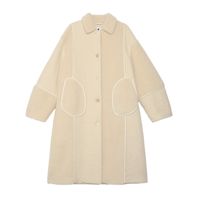 半圆女装原创[文艺]2025秋冬新款仿羊羔毛拼接大衣女简约高级感