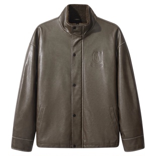 【仿做旧PU】卡宾美式复古皮衣外套男冬季工装风立领加绒飞行夹克