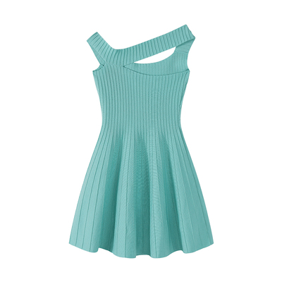 F RPOJECT【古早千金】斜领/半边吊带两穿针织连衣裙显瘦仙女短裙