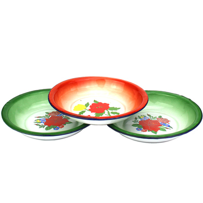 黄白饭碟搪瓷饭店圆形怀旧盘子