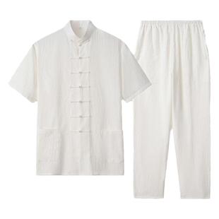 夏季唐装男士中国风短袖套装中式棉麻复古茶服潮牌亚麻汉服禅修服