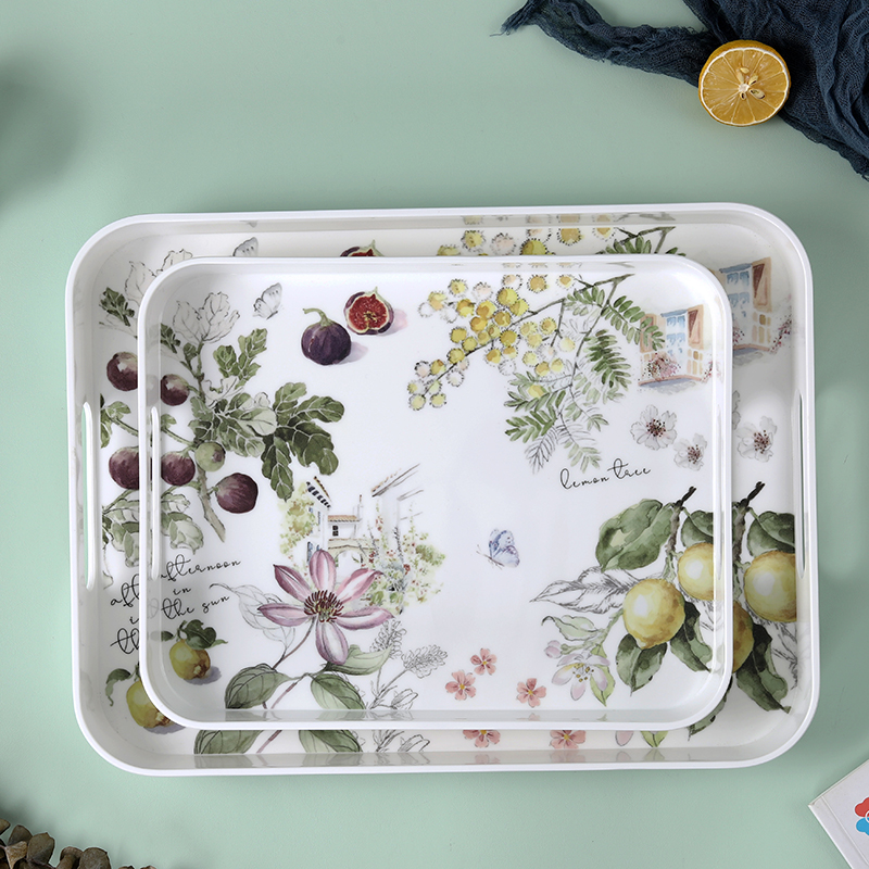 高级感密胺托盘长方形提手家用水杯收纳厨房餐具茶盘客厅茶杯拖盘