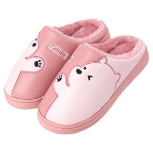 棉拖鞋女冬季室内家居家用厚底防滑保暖情侣PU防水卡通拖鞋男冬天