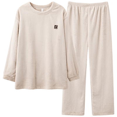 芬腾可安秋冬季睡衣男士法兰绒套头男款加绒加厚保暖家居服珊瑚绒