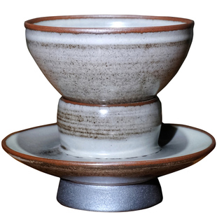 宋研 | 仿宋灰背龙窑柴烧点茶盏/盏托 灰白釉建盏抹茶碗 温润如玉