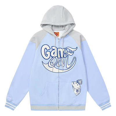 美式复古外套贴布绣连帽冬季宽松