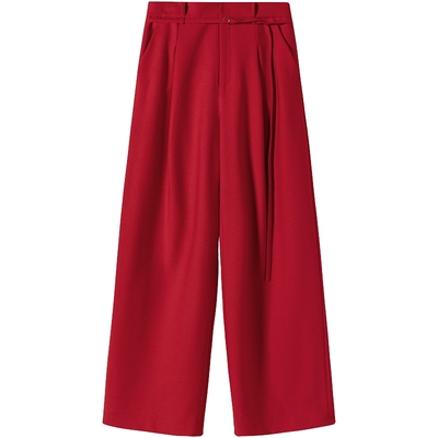 urlazh/有兰复古红阔腿西裤