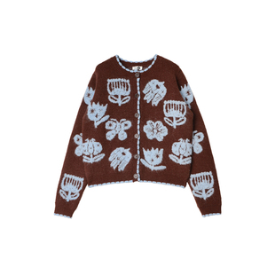 有耳uare原创设计 绒冬漫画店 毛巾绣提花毛衣开衫含羊毛马甲套装