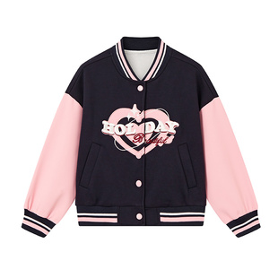 爱法贝童装2026春冬装新款女童外套儿童夹克衫中大童棒球服