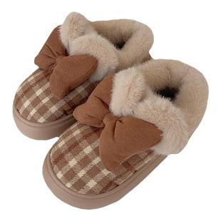 细细条 格子蝴蝶结棉鞋女保暖加绒加厚时尚冬季外穿少女心雪地靴