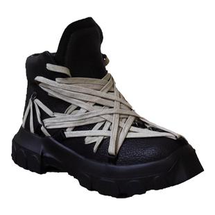 R高帮松糕短靴子O木乃伊疯狂绑带韩版复古坦克厚底增高男女潮鞋