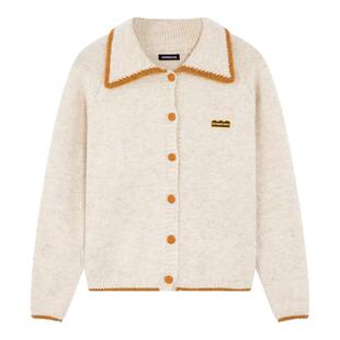 i.t GROUNDZERO2025秋冬国潮杏色长袖保暖翻领撞色毛衣针织开衫女