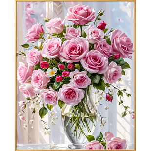 高级感玫瑰花卉数字油画diy填充画画填色2024新款丙烯油彩画手工