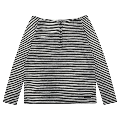 SREK美式复古条纹一字肩长袖T恤