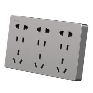家用86型明装金灰色多五孔电源插座一开双控16A开关插座墙壁面板