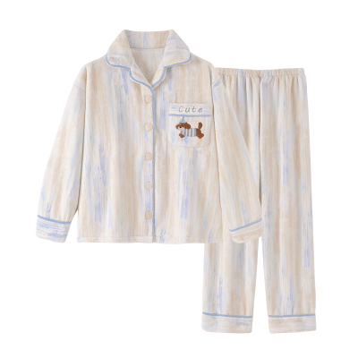 熊猫男童法兰绒睡衣冬季加厚开衫中大童套装2025珊瑚绒儿童家居服