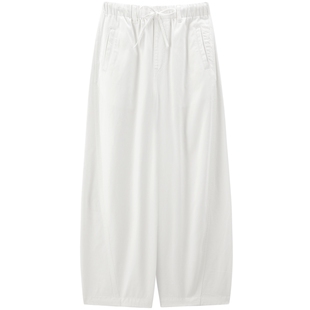 企鹅裤太平鸟高腰宽松灯笼裤26春新款松紧腰阔腿气球白色牛仔裤女