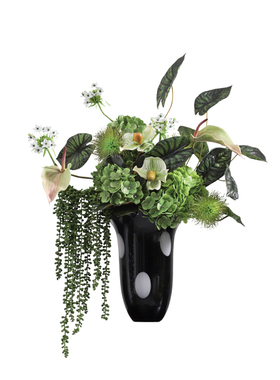 墨色林莽 中古黑色波点玻璃花器仿真原创花艺 酒店售楼处会所摆件