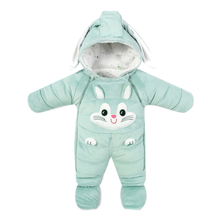 婴儿冬季加厚连体衣新生儿保暖外出服宝宝绒冬装棉衣套装包脚抱衣