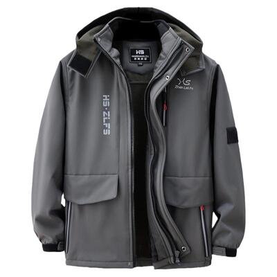 加绒工作服冲锋衣连帽套装秋冬