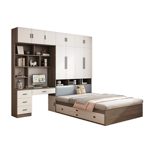 小户型衣柜床一体儿童书桌组合床榻榻米床多功能储物床卧室衣橱床