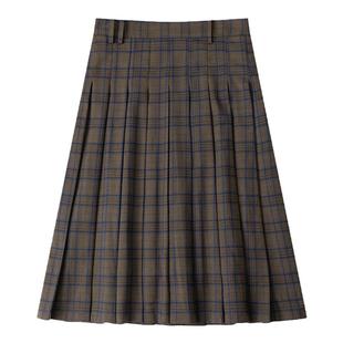 CycleDocument复古高腰精裁格纹A字及膝半身裙女经典苏格兰百褶裙