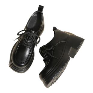 真皮小个子内增高单鞋厚底小皮鞋2025年新款粗跟乐福鞋系带松糕底