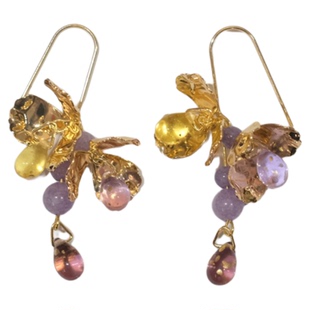 《拂紫眠》原创小众独特清冷感文艺金色花朵紫玉髓流苏耳环耳饰女