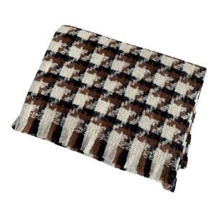 拼色格子彩色千鸟格围巾女冬季仿羊绒大披肩两用加厚百搭保暖韩系