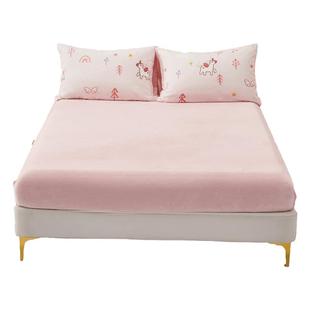 水星儿童单件暖绒床笠A类牛奶绒印花抗静电秋冬保暖床垫保护罩