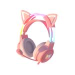 头戴式耳机有线电竞游戏电脑笔记本女生猫耳朵粉色带麦可爱少女