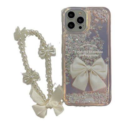 钻石流沙蝴蝶结手链苹果手机壳