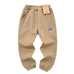 男童裤子冬季2025新款中大童时尚小熊印花儿童装密密绒保暖休闲潮