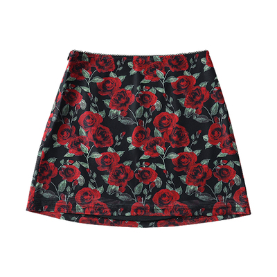 复古性感玫瑰印花网纱半身裙短裙