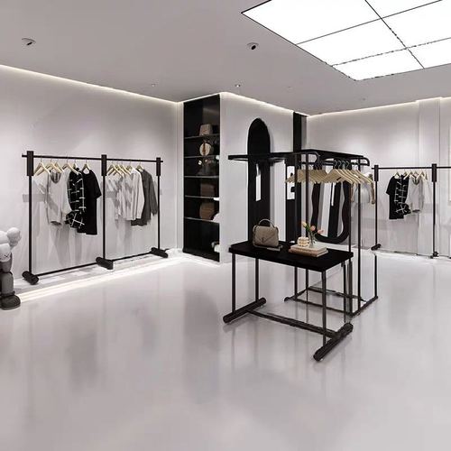 服装店落地式衣架展示架陈列架铁艺层板置物挂衣架女装店货架黑色