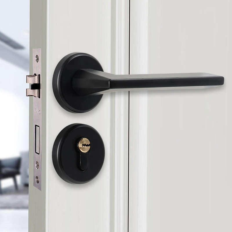 黑色室内卧室房门锁家用房间实木门把手锁具通用型分体家装静音锁
