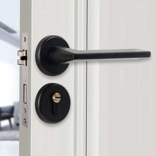 黑色室内卧室房门锁家用房间实木门把手锁具通用型分体家装静音锁