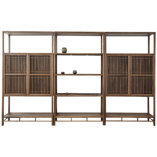 新中式多宝阁置物架茶室边柜博古架胡桃木实木博物架储物落地架子