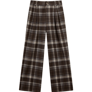 乐町磨毛格纹针织阔腿格纹裤子冬季复古学院风宽松休闲直筒格子裤