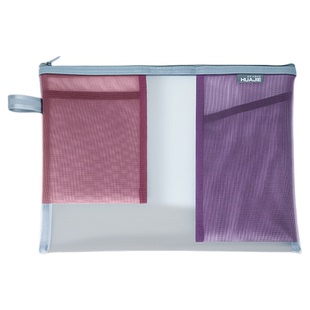 华杰网纱a4收纳袋透明文件袋拼色A5资料收纳袋A6手提拉链袋考试袋大容量学生补课袋文具袋孕检袋B8零钱证件袋