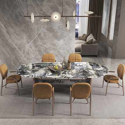 现代简约大气轻奢条桌奢石微晶石餐桌高端意式吃饭桌大理石饭桌